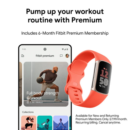 Fitbit Google Charge 6 Activity Tracker with 6-months Premium Membership Included, 7 days battery life and Google Wallet and Google Maps