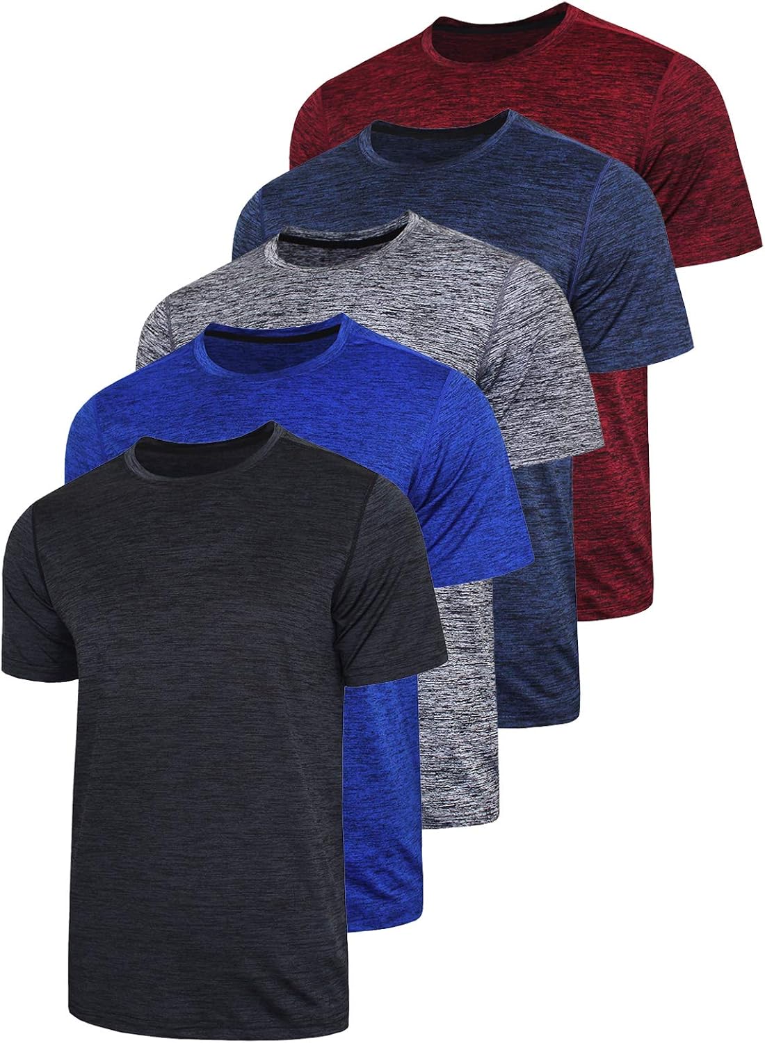 Liberty Imports 5 Pack Men’s Active Quick Dry Crew Neck T Shirts | Athletic Running Gym Workout Short Sleeve Tee Tops Bulk