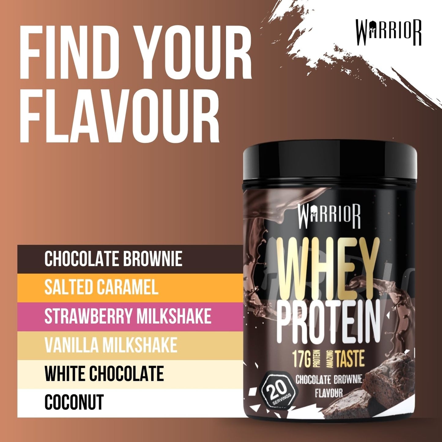 Warrior Whey Protein Powder 500g - Up to 36g* Protein per Shake – Low Sugar - Muscle Growth and Recovery Drink - Amazing Taste - 20 Servings - GMP Certified (Double Chocolate)