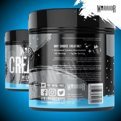 Warrior Creatine Monohydrate Powder 300g – Micronised – Proven to Improve Physical Performance and Recovery, 5g Servings (Unflavoured)