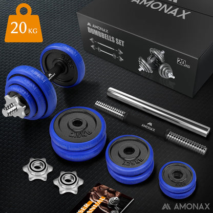 Amonax 20kg 30kg Cast Iron Adjustable Dumbbells Weight Set, Barbell Set Men Women, Strength Training Equipment Home Gym Fitness, Dumbell Pair Hand Weight, Bar Bells Free Weights for Weight Lifting