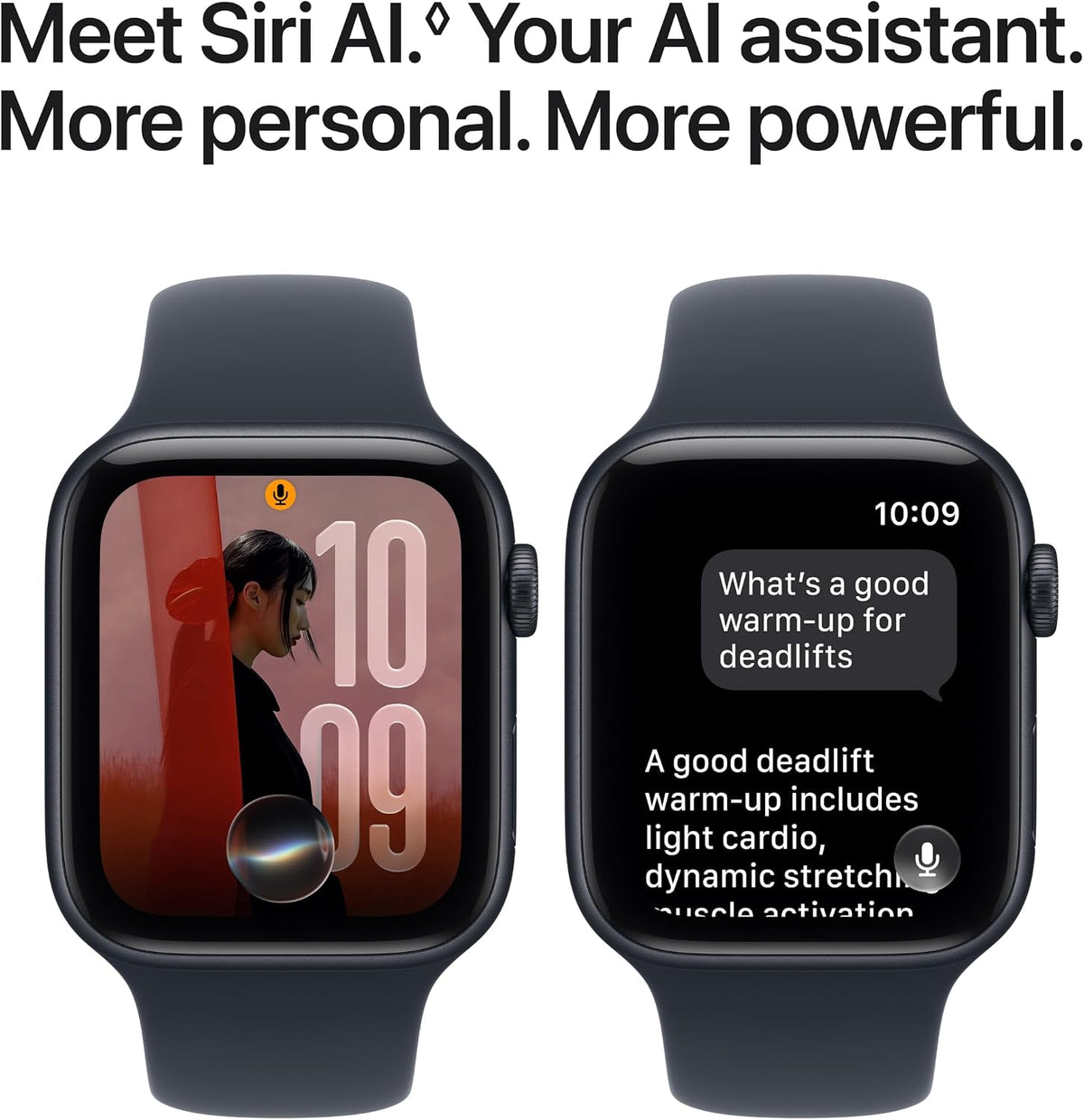 Apple Watch SE 3 GPS smartwatch with dark sport band and Siri AI assistant prompts