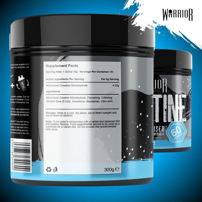 Warrior Creatine Monohydrate Powder 300g – Micronised – Proven to Improve Physical Performance and Recovery, 5g Servings (Unflavoured)