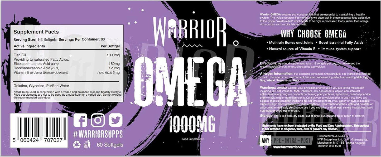 Warrior Omega Fish Oils 1000mg - 60 Softgel Capsules