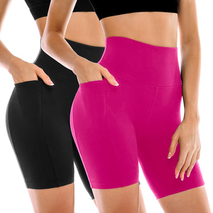 2 Pack Womens Biker Shorts with Pockets