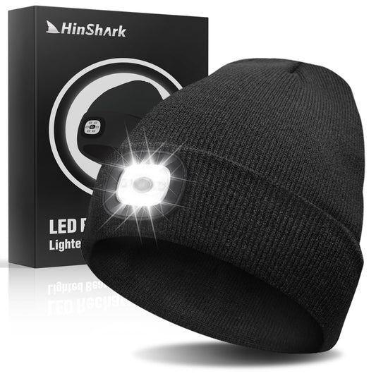 Hinshark Gifts for Men, Stocking Fillers for Men, Beanie Hat Men with LED Light Christmas Gifts for Him, Rechargeable Mens Beanie Hat Secret Santa Gifts for Men Who Have Everything, Men Birthday Gifts