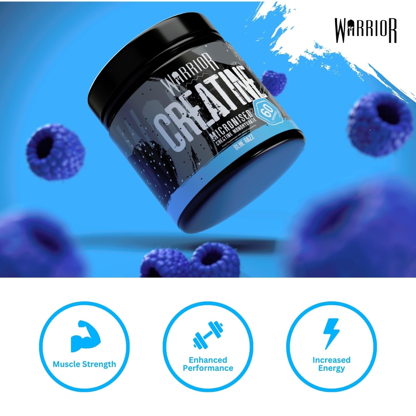 Warrior Creatine Monohydrate Powder 300g – Micronised – Proven to Improve Physical Performance and Recovery, 5g Servings (Unflavoured)