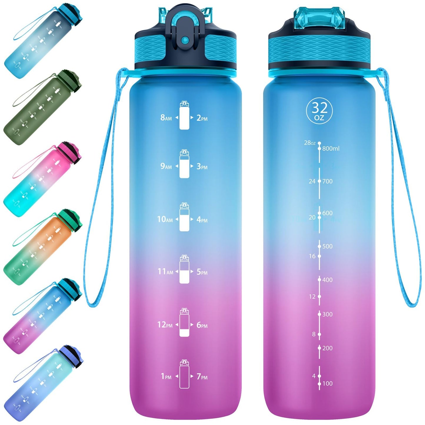 EYQ 1 L Water Bottle, 1 Litre Water bottle with Straw, Leak-Proof, Tritan BPA-Free, Motivational Water Bottle with Time Marker, Sports Drinks Bottle for Fitness, School, Gym, Outdoor Sports