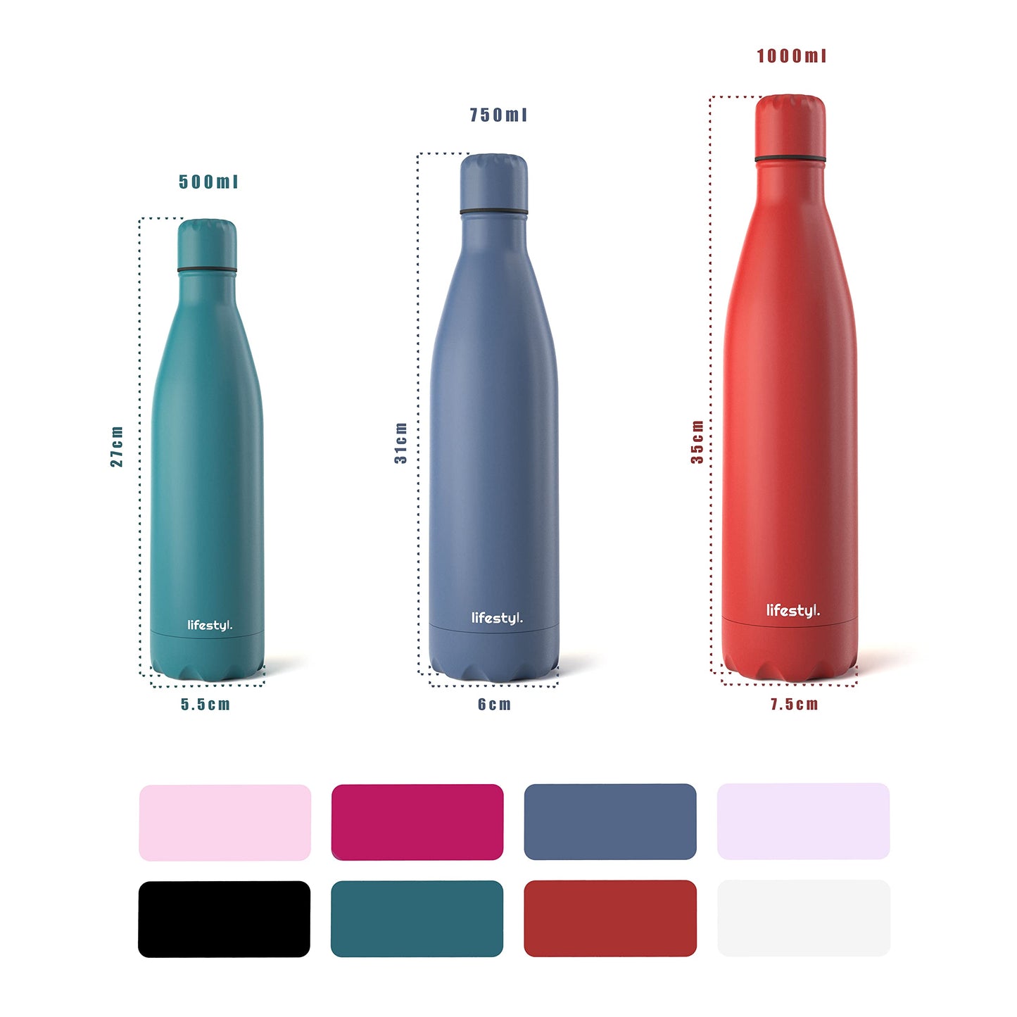 Lifestyl Stainless Steel Water Bottle | 24 Hrs Cold & 12 Hrs Hot| Thermoshield Technology Vacuum Insulated Metal Water Bottles, Leak-Proof Drinks Bottle for Gym, Yoga, Cycling (350 ml,Red)