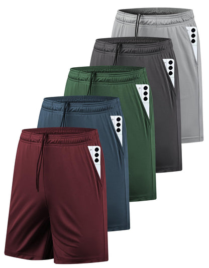 5 Pack Men's Athletic Gym Shorts with Pockets