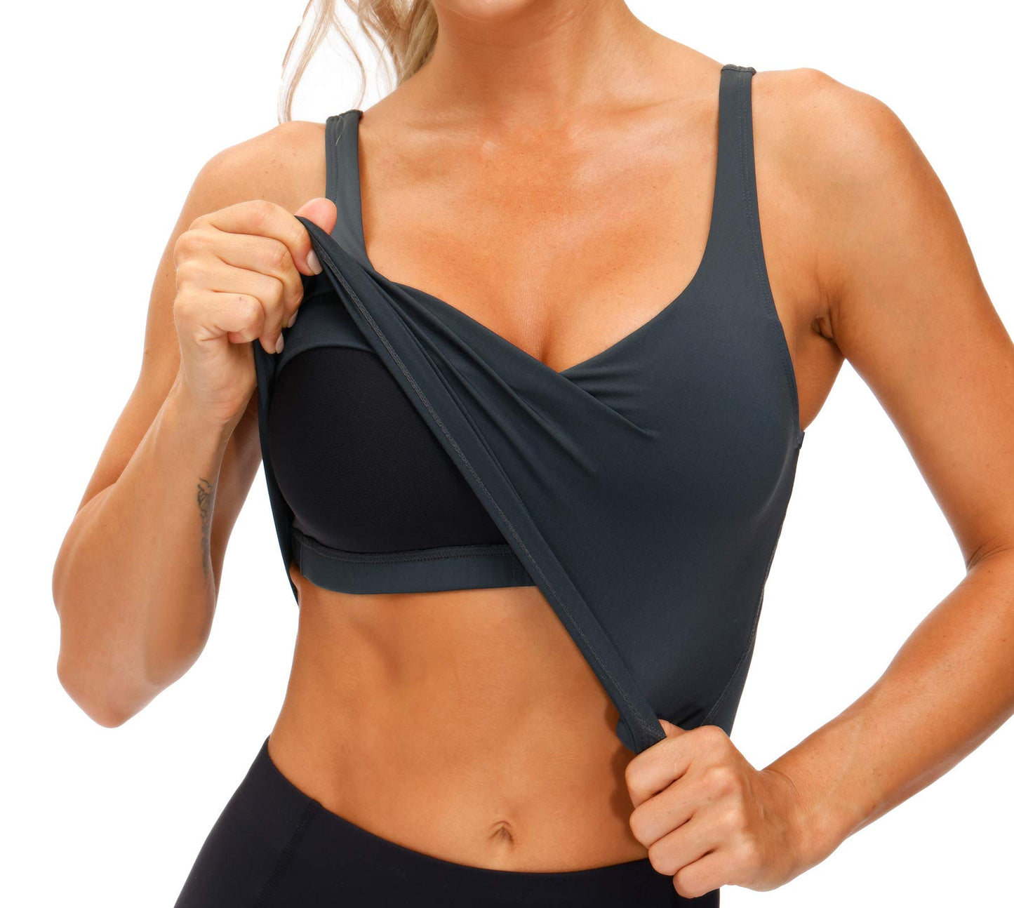 THE GYM PEOPLE Womens' Sports Bra Longline Wirefree Padded with Medium Support