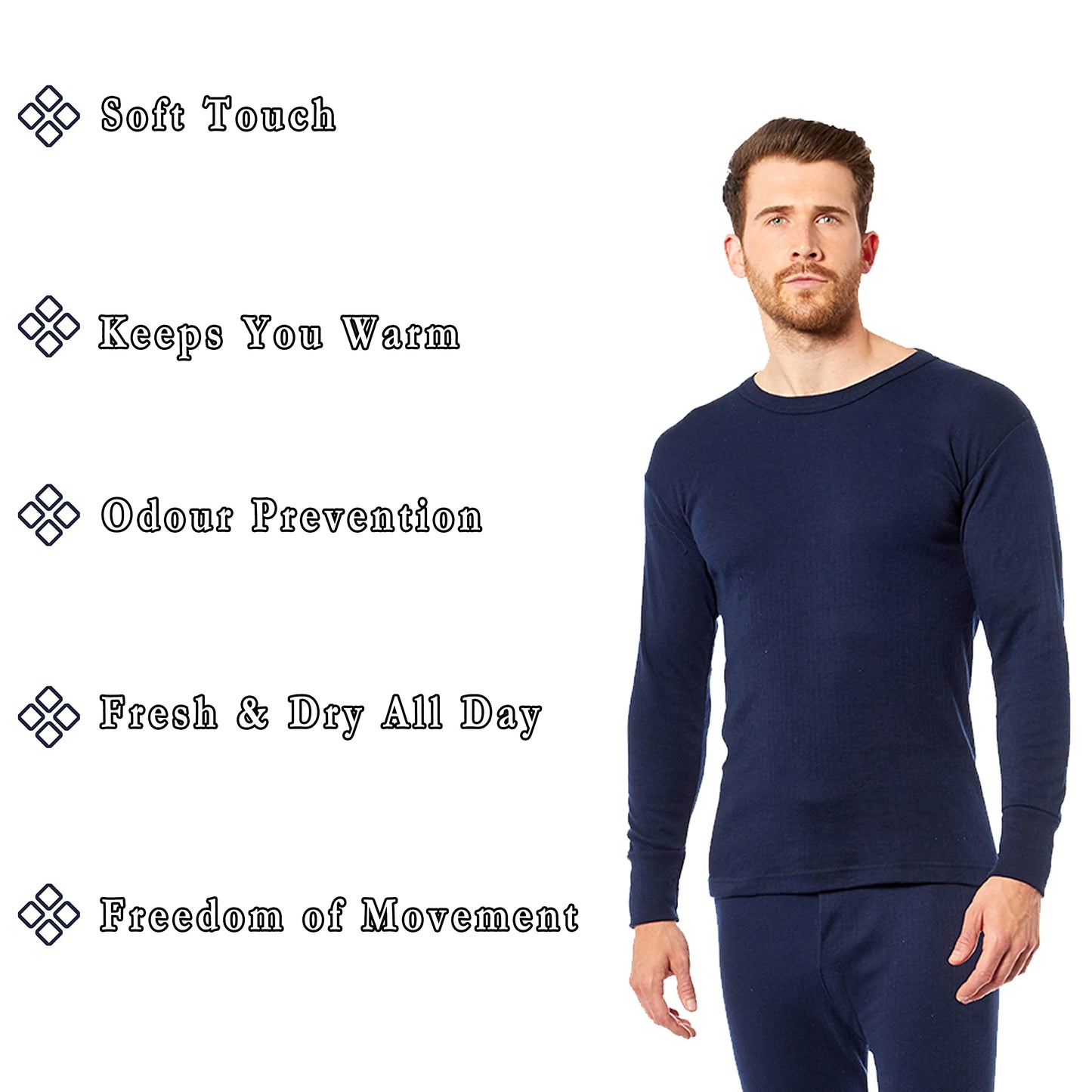 Heatwave® Pack of 2 Men's Thermal Long Sleeve Top, Warm Underwear Baselayer, S M L XL XXL Thermals