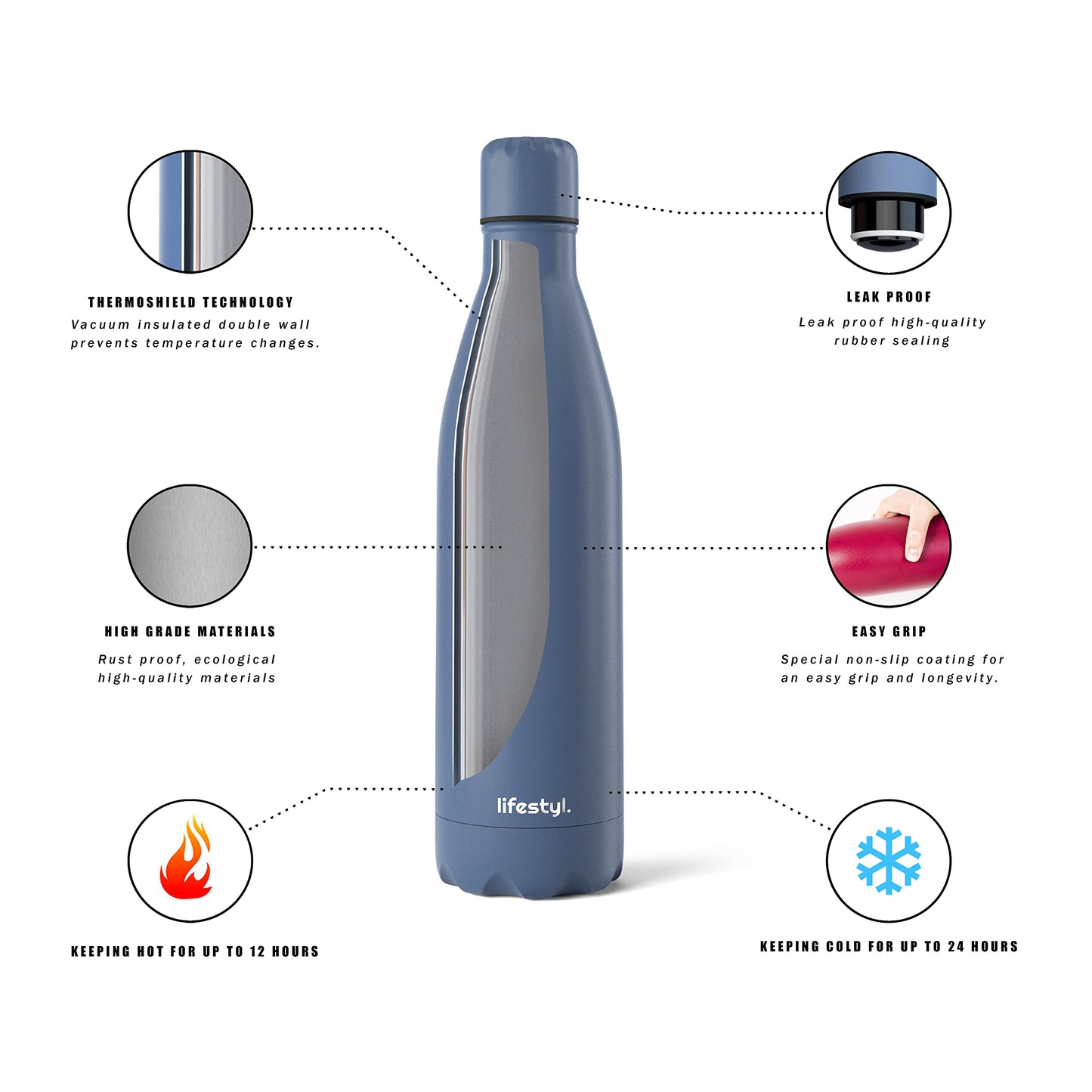 Lifestyl Stainless Steel Water Bottle | 24 Hrs Cold & 12 Hrs Hot| Thermoshield Technology Vacuum Insulated Metal Water Bottles, Leak-Proof Drinks Bottle for Gym, Yoga, Cycling (350 ml,Red)