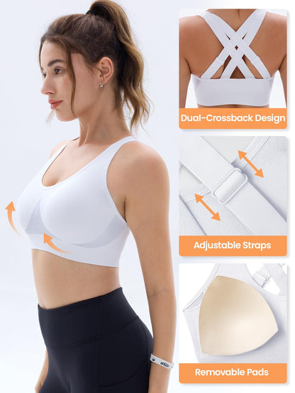 FITTIN Sports Bras for Women Padded: Adjustable Cross Back Seamless Bras Pack for Workout Yoga