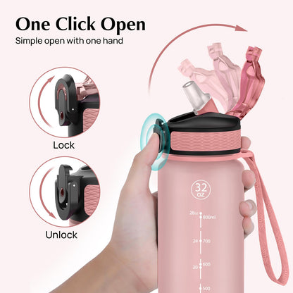 EYQ 1 L Water Bottle, 1 Litre Water bottle with Straw, Leak-Proof, Tritan BPA-Free, Motivational Water Bottle with Time Marker, Sports Drinks Bottle for Fitness, School, Gym, Outdoor Sports