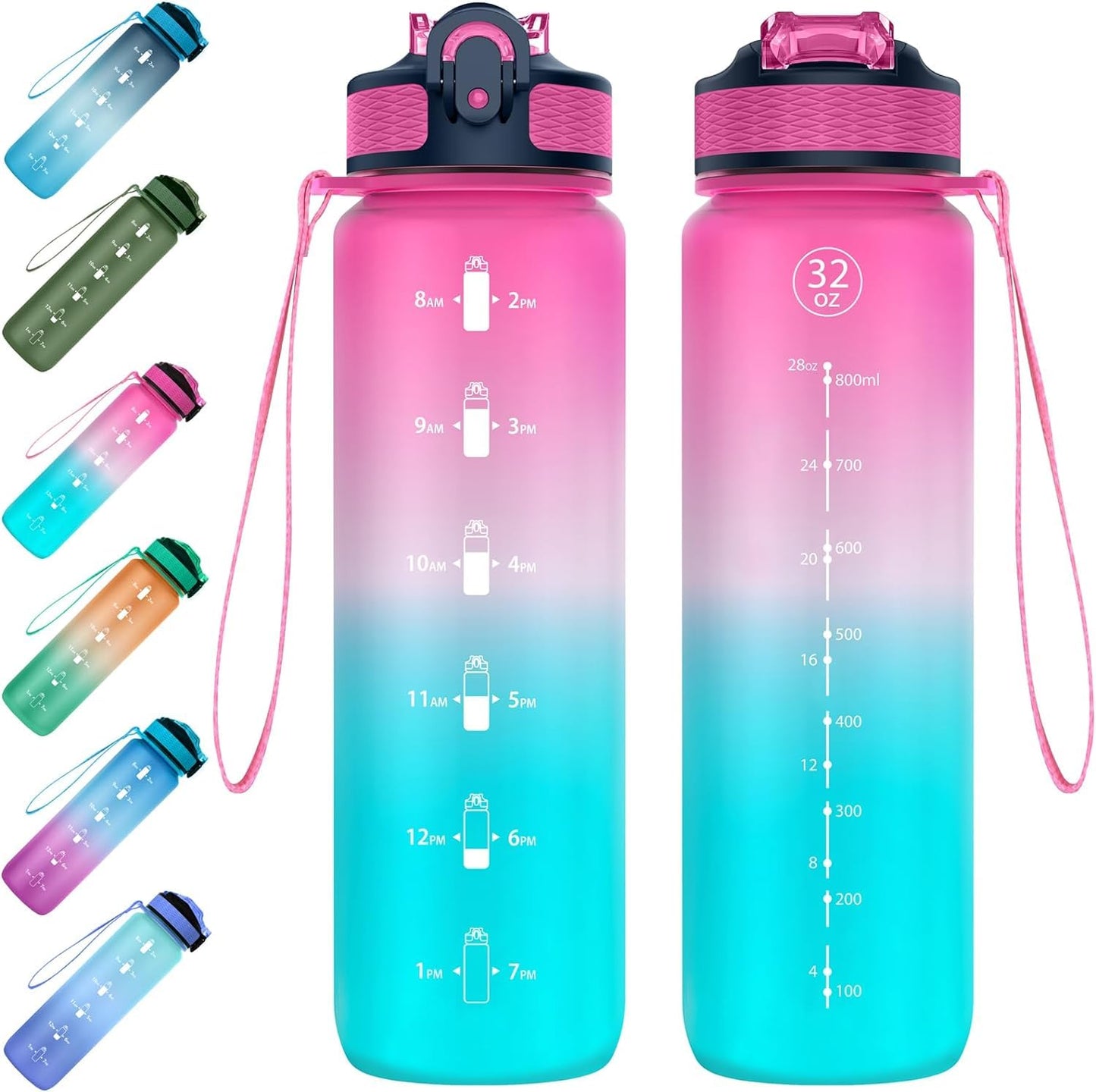 EYQ 1 L Water Bottle, 1 Litre Water bottle with Straw, Leak-Proof, Tritan BPA-Free, Motivational Water Bottle with Time Marker, Sports Drinks Bottle for Fitness, School, Gym, Outdoor Sports