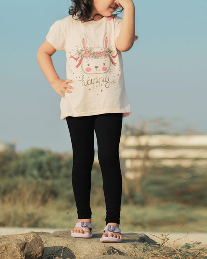 Girls black full-length leggings with stretchy slim fit