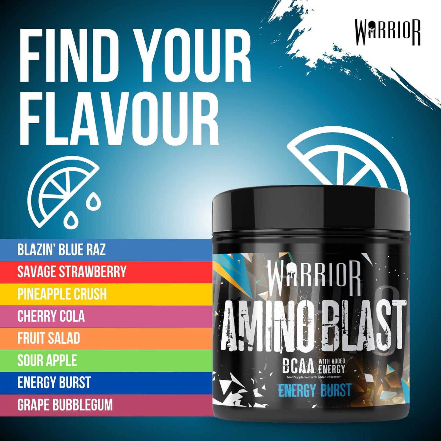 Warrior Amino Blast 270g – BCAA Powder – Branched Chain Amino Acids Supplement, Intra Workout & Recovery, Energy Drink – 30 Servings (Strawberry Kiwi)