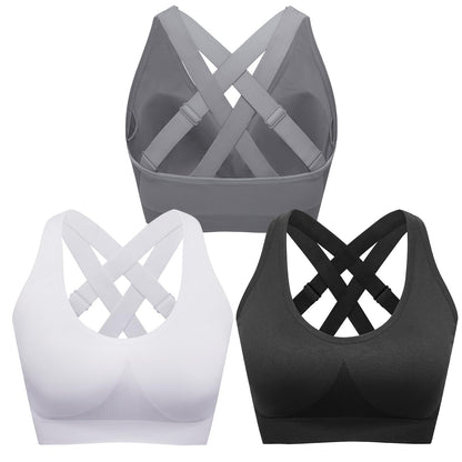 FITTIN Sports Bras for Women Padded: Adjustable Cross Back Seamless Bras Pack for Workout Yoga