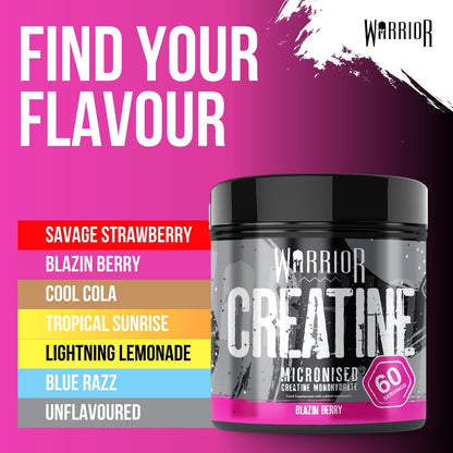 Warrior Creatine Monohydrate Powder 300g – Micronised – Proven to Improve Physical Performance and Recovery, 5g Servings (Unflavoured)