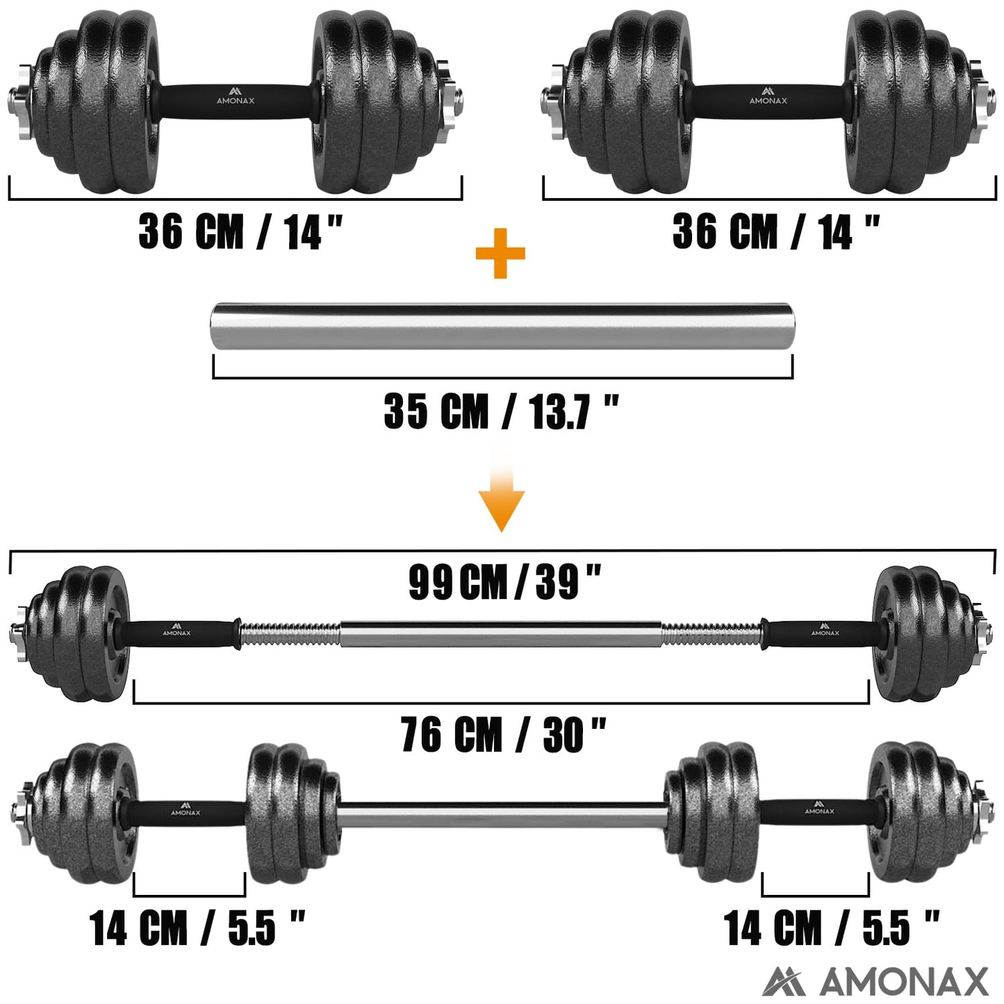 Amonax 20kg 30kg Cast Iron Adjustable Dumbbells Weight Set, Barbell Set Men Women, Strength Training Equipment Home Gym Fitness, Dumbell Pair Hand Weight, Bar Bells Free Weights for Weight Lifting