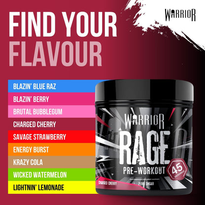 Warrior Rage - Pre-Workout Powder - 392g - Energy Drink Supplement with Vitamin C, Beta Alanine and Creatine Gluconate - 45 Servings (Charged Cherry)