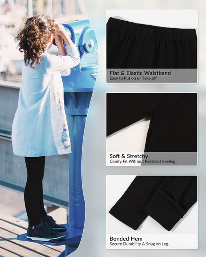 Black girls full-length leggings with flat elastic waistband and bonded hem