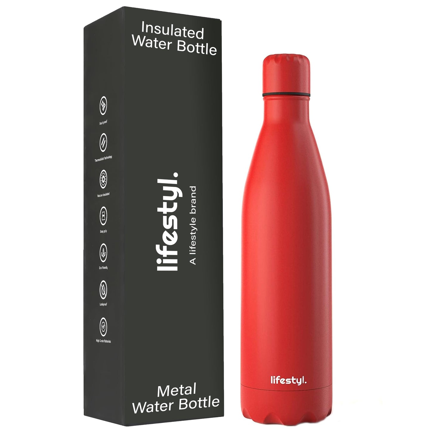 Lifestyl Stainless Steel Water Bottle | 24 Hrs Cold & 12 Hrs Hot| Thermoshield Technology Vacuum Insulated Metal Water Bottles, Leak-Proof Drinks Bottle for Gym, Yoga, Cycling (350 ml,Red)