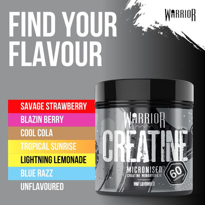 Warrior Creatine Monohydrate Powder 300g – Micronised – Proven to Improve Physical Performance and Recovery, 5g Servings (Unflavoured)