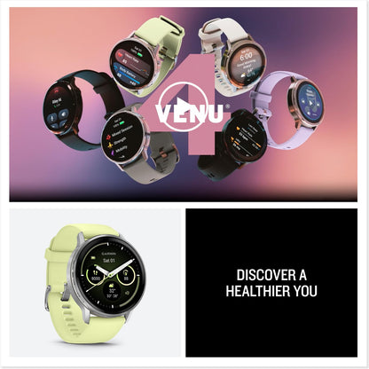 Garmin Venu 4 GPS fitness smartwatch shown in multiple strap colors