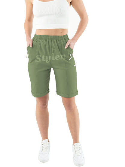 URBAN STITCH Womens Capri Trousers Shorts with Pockets Casual Wear Full Length Trousers Elasticated High Waist Pants Lounge Wear Plus Size