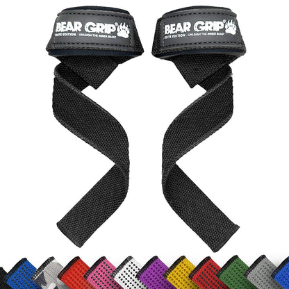 BEAR GRIP Straps - Premium Neoprene Padded Heavy Duty Double Stitched Weight Lifting Gym Straps