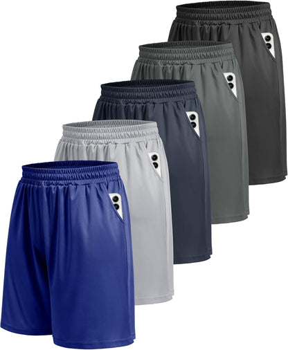 5 Pack Athletic Gym Mens Shorts