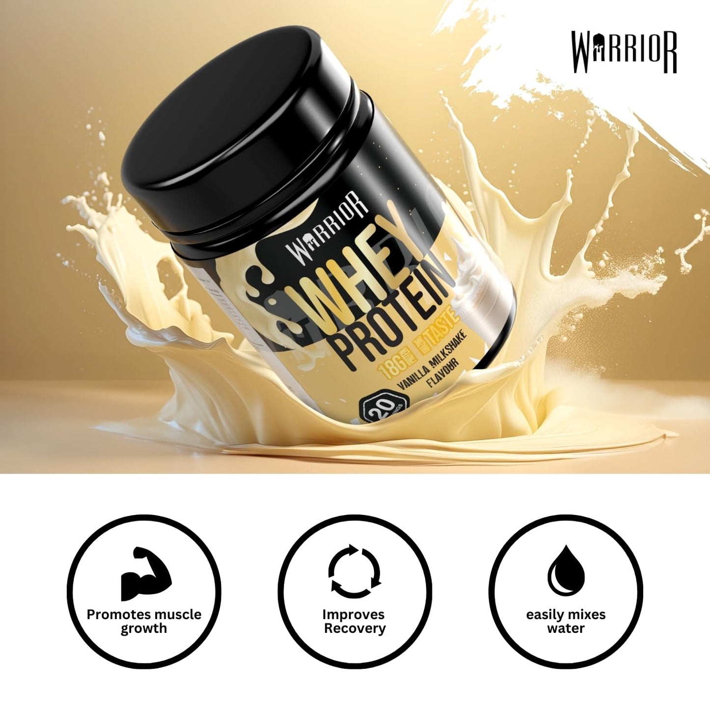 Warrior Whey Protein Powder 500g - Up to 36g* Protein per Shake – Low Sugar - Muscle Growth and Recovery Drink - Amazing Taste - 20 Servings - GMP Certified (Double Chocolate)