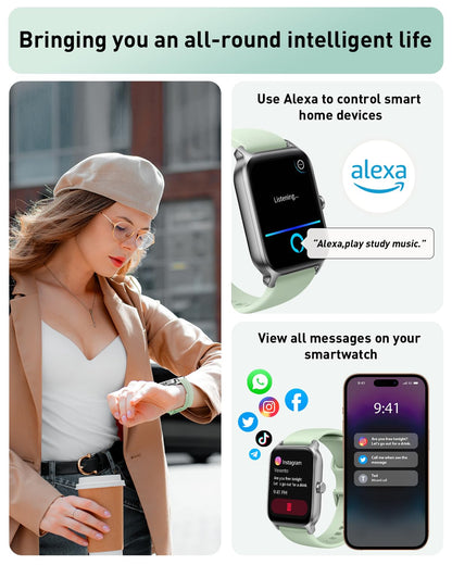 Smart Watches for Women Answer/Make Calls, Alexa Built-in, 1.8" Fitness Watch with 24/7 One-Click Measure SpO2 Heart Rate Stress, Sleep Monitor, 100 Sports, IP68 Step Counter Watch for iPhone Android