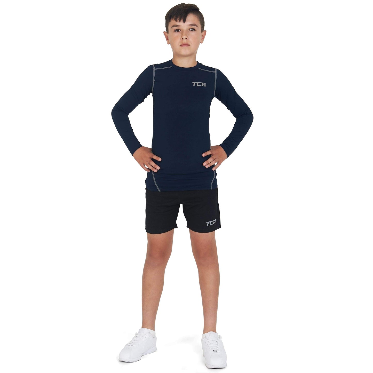 TCA Boys Pro Performance Compression Shirt Long Sleeve Top Compression Tops for Boys Base Layers Boys