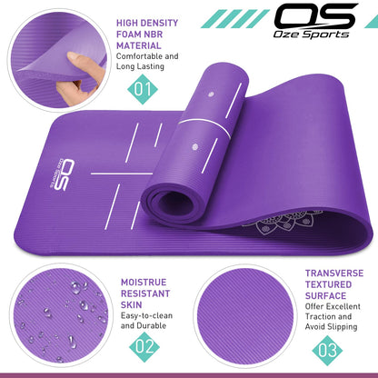 OZE SPORTS Yoga Mat – Extra Thick NBR Foam, Non-Slip, Large