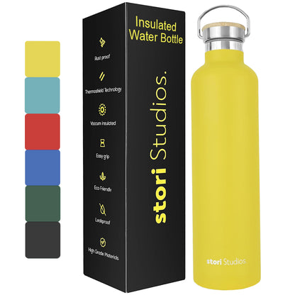 Stori Studios Vaccum Insulated Metal Water Bottle Yellow 750 ml(25oz), Stainless Steel Water Bottle, BPA Free Standard Mouth Flask, Double Wall Insulated Water Bottles for Travel, Work & Gym