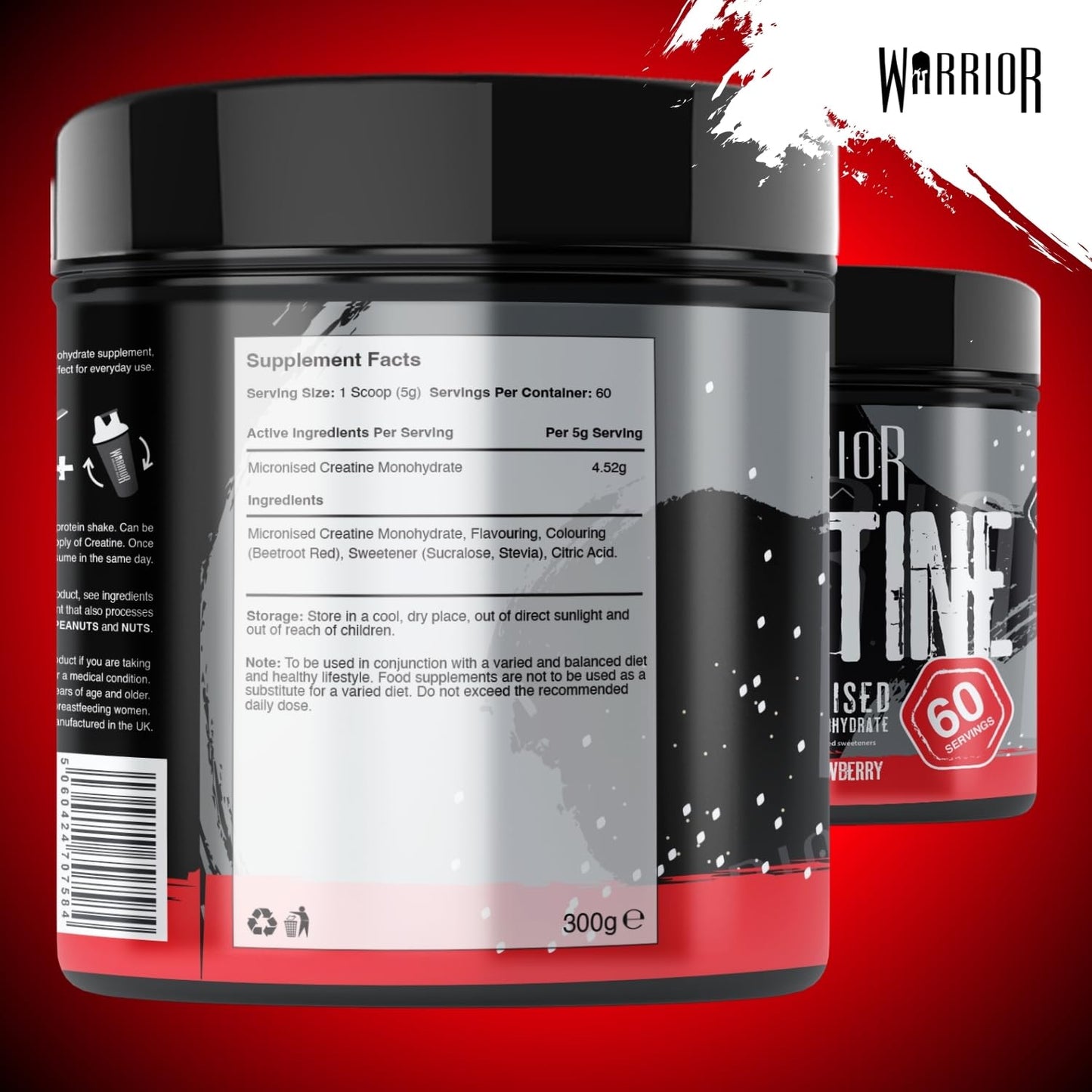 Warrior Creatine Monohydrate Powder 300g – Micronised – Proven to Improve Physical Performance and Recovery, 5g Servings (Unflavoured)