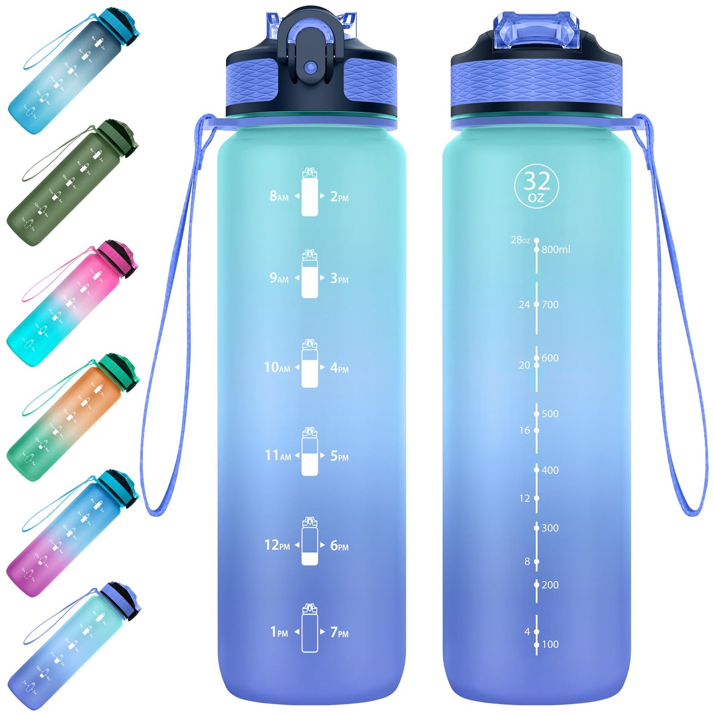 EYQ 1 L Water Bottle, 1 Litre Water bottle with Straw, Leak-Proof, Tritan BPA-Free, Motivational Water Bottle with Time Marker, Sports Drinks Bottle for Fitness, School, Gym, Outdoor Sports