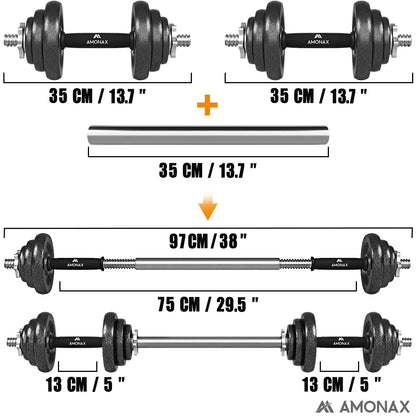 Amonax 20kg 30kg Cast Iron Adjustable Dumbbells Weight Set, Barbell Set Men Women, Strength Training Equipment Home Gym Fitness, Dumbell Pair Hand Weight, Bar Bells Free Weights for Weight Lifting