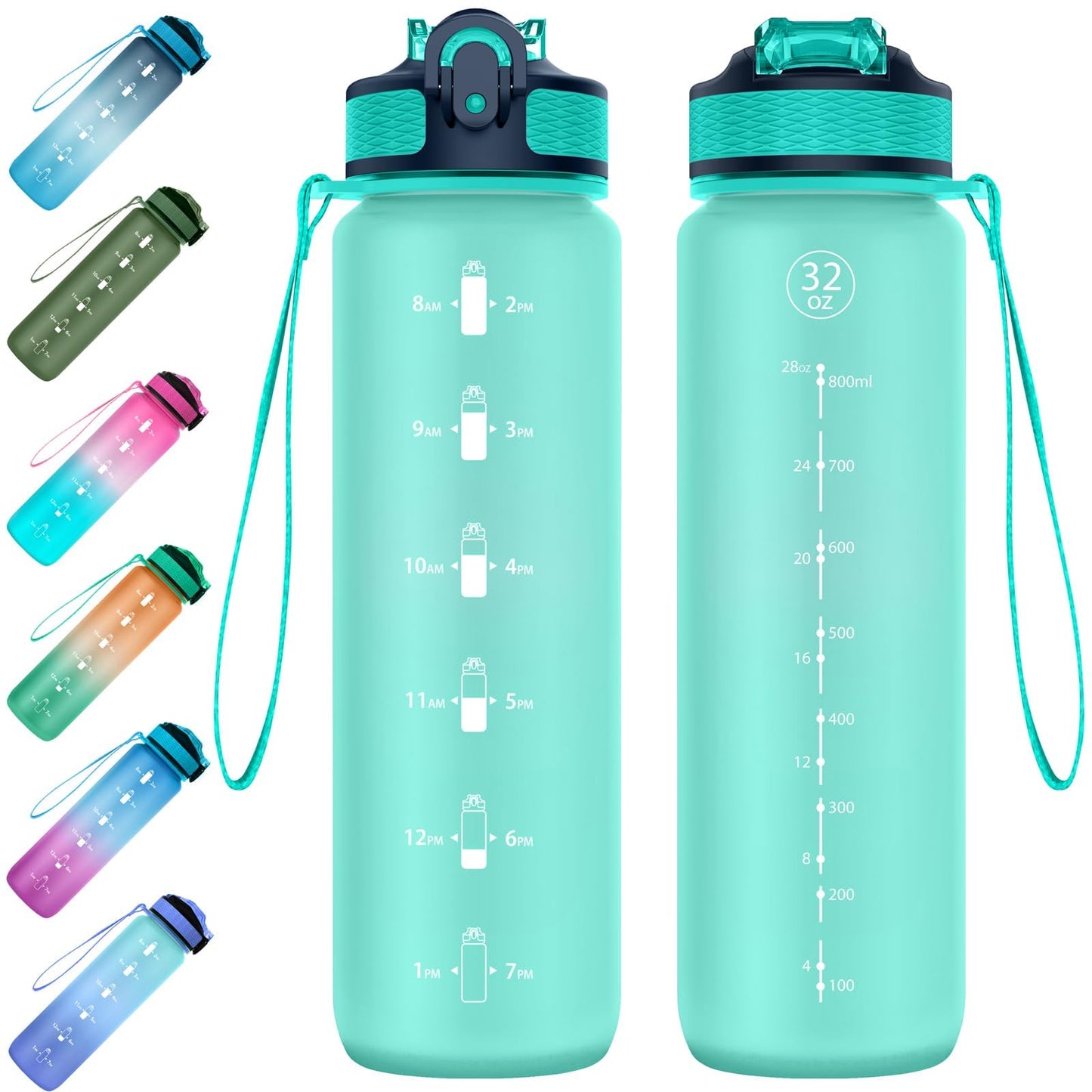 EYQ 1 L Water Bottle, 1 Litre Water bottle with Straw, Leak-Proof, Tritan BPA-Free, Motivational Water Bottle with Time Marker, Sports Drinks Bottle for Fitness, School, Gym, Outdoor Sports