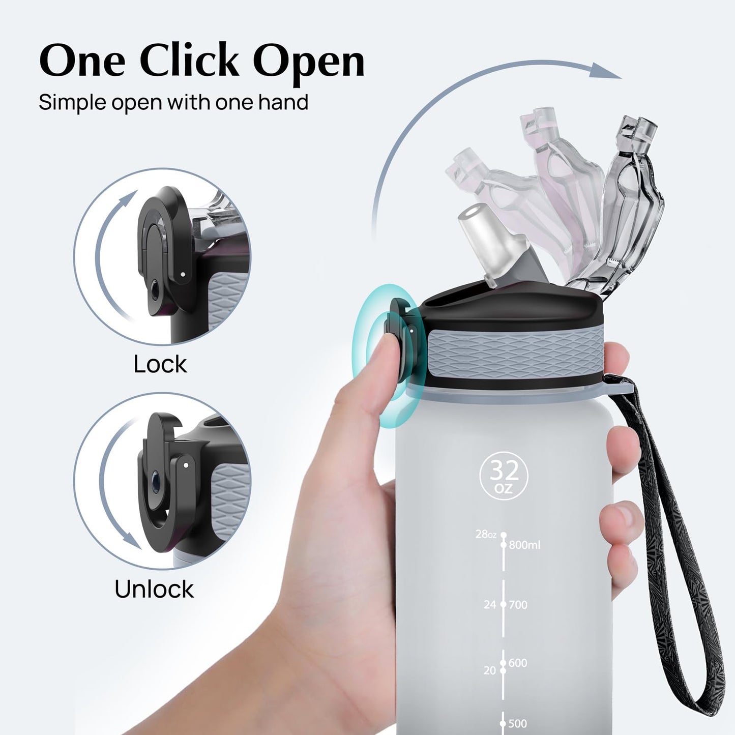 EYQ 1 L Water Bottle, 1 Litre Water bottle with Straw, Leak-Proof, Tritan BPA-Free, Motivational Water Bottle with Time Marker, Sports Drinks Bottle for Fitness, School, Gym, Outdoor Sports