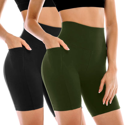 2 Pack Womens Biker Shorts with Pockets
