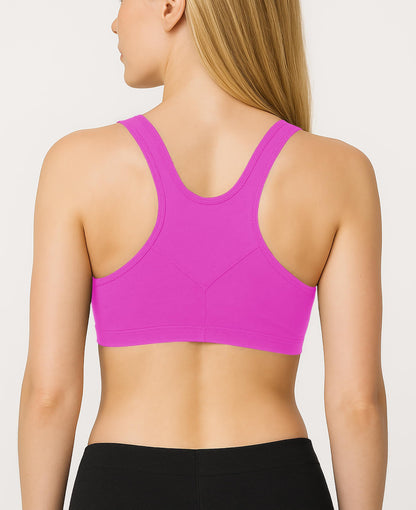 Sexy Basics Women's Cotton Spandex Racer Back Bra | 4 Way Stretch Pullover Workout Sport Bras (Multi-Pack)