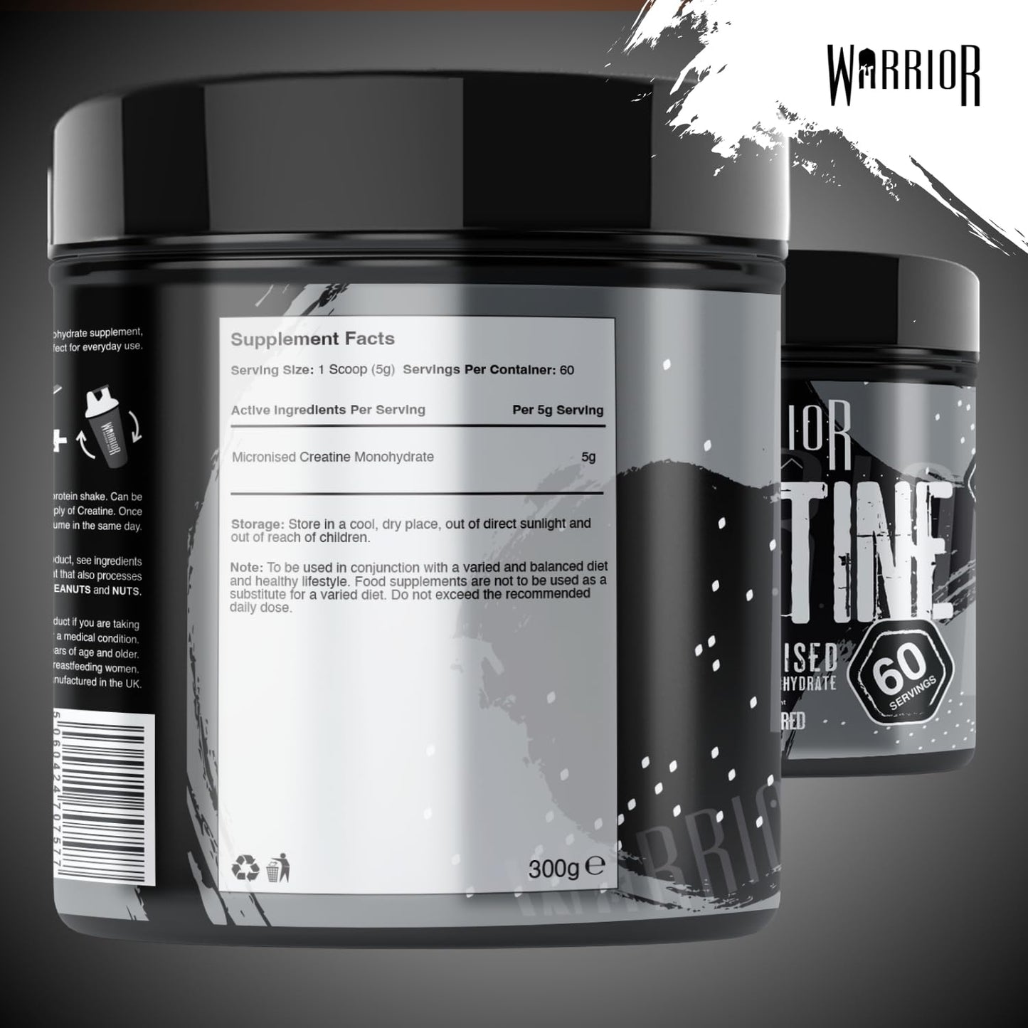 Warrior Creatine Monohydrate Powder 300g – Micronised – Proven to Improve Physical Performance and Recovery, 5g Servings (Unflavoured)