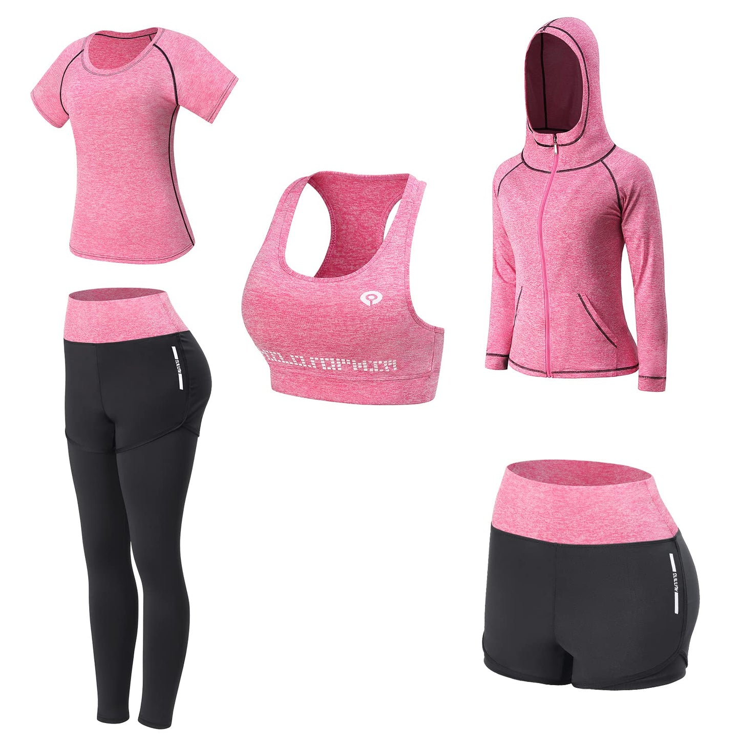 Women's 5pcs Yoga Suit Ladies Workout Outfit Sportsuits Running Jogging Gym Sweatsuit Women's Activewear Sets Sport Yoga Fitness Clothing