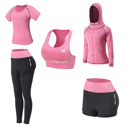 Women's 5pcs Yoga Suit Ladies Workout Outfit Sportsuits Running Jogging Gym Sweatsuit Women's Activewear Sets Sport Yoga Fitness Clothing