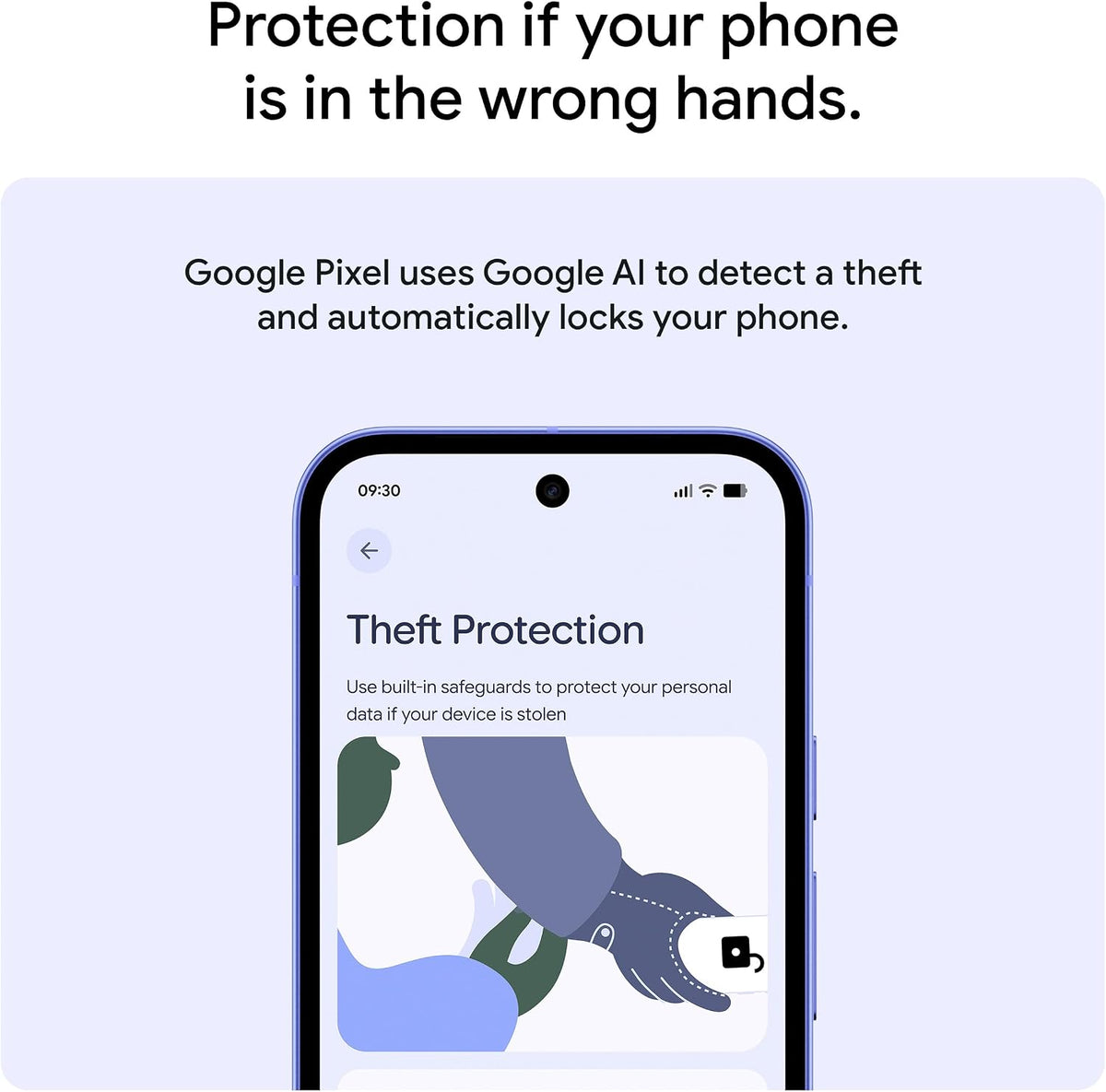 Unlocked 5G smartphone showing Theft Protection screen on display