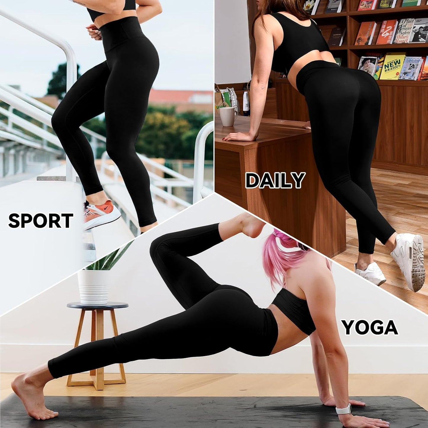 SINOPHANT Pack of 3 Women's High Waist Leggings